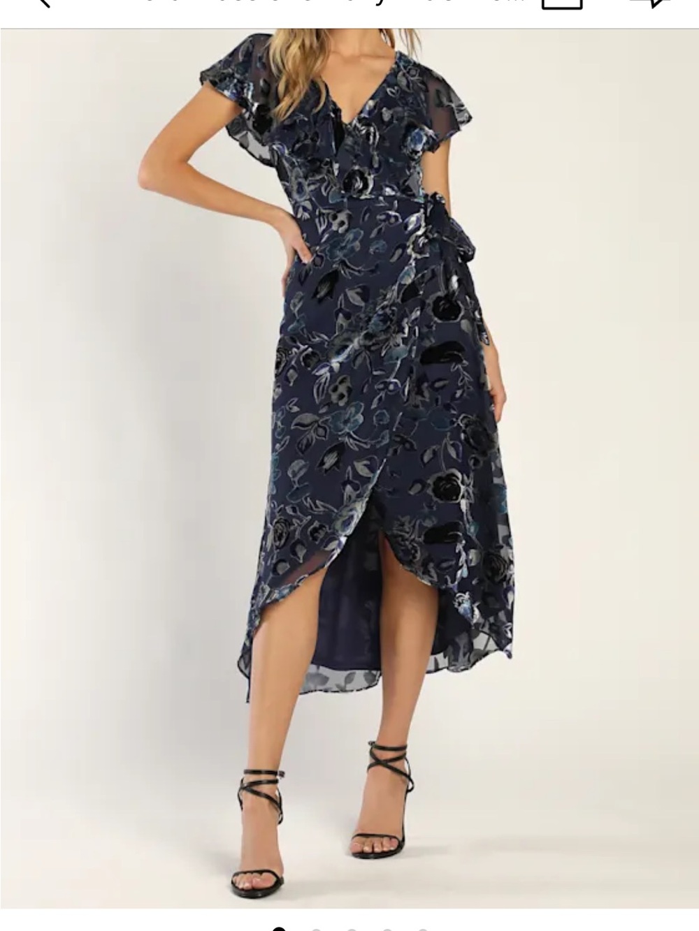 Lulus Floral passions navy blue floral velvet wrap midi dress